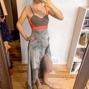 Stolen Girlfriends Club Asymmetrical Midi Dress Silk Bustier Faux Wrap Sleeveles